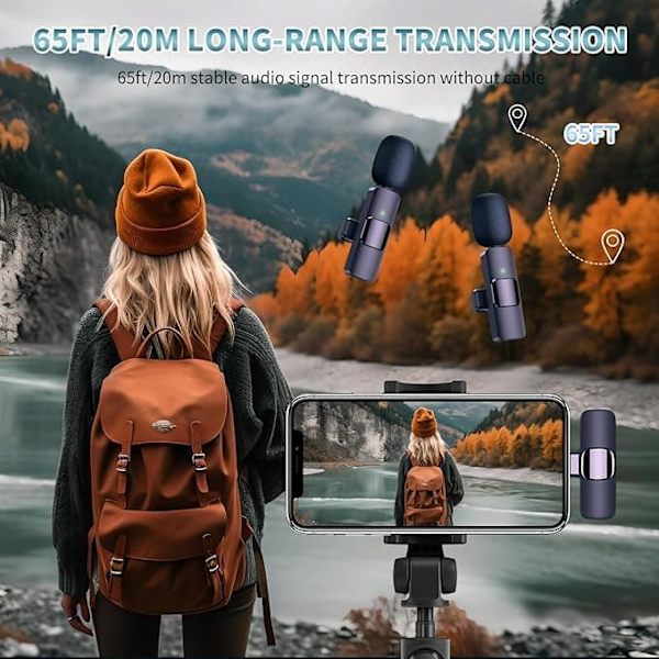 【BEMS】2-pack - Lavalier Microphone Compatible with Mobile - Wireless - Lightning, Mini Microphone Compatible with iPhone, Video, TikTok, Vlog, YouTube