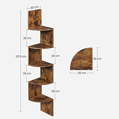 【BEMS】Vasagle Corner Shelf, Wall Shelf, 5 Tiers, Zigzag Floating Shelf, Bookshelf, Brown 4.5