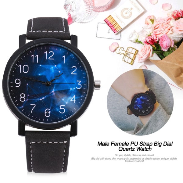 Kvinnlig manlig watch Rund PU-rem Big Dial Armbandsur (Starry Sky Dial)/