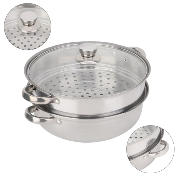 2-lags dampkoker i rustfritt stål - 27 cm/11 tommer, kokekar, dobbel kjele, dampkoker for suppe