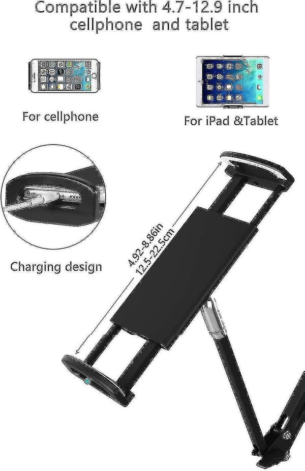 Tablet Holder for Bed, Adjustable and Foldable with 360 Degree Rotation for Kompatibel med iPhone, iPad, Mobile Phone, Tablet
