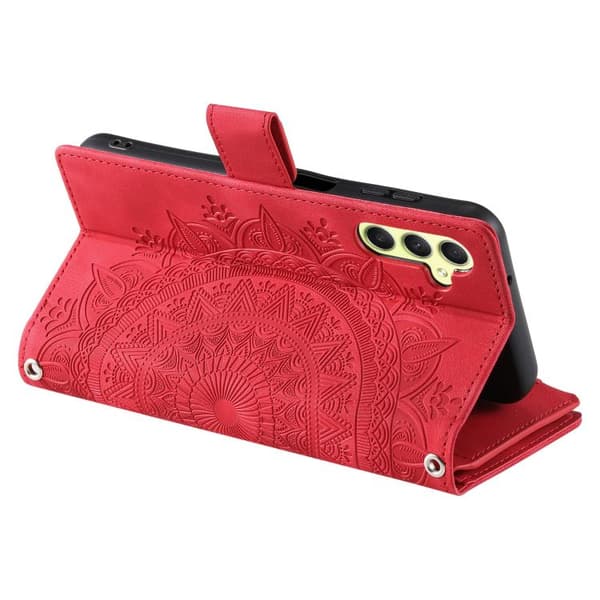 Kompatibel med Samsung Galaxy S26 5G Case Leather with Multiple Card Slots Röd