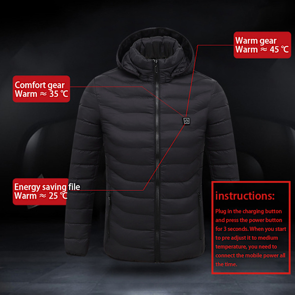 8-Zoners Opvarmet Jakke USB Elektrisk Hoodie Jakke Vintervarmende Jakke Frakke