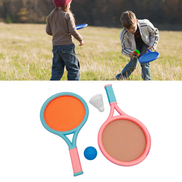Badmintonracket for barn Sklibestandig Slitesterk elastisk bærbar tennisracketsett for barn 2 racketer 2 baller Blå Rosa
