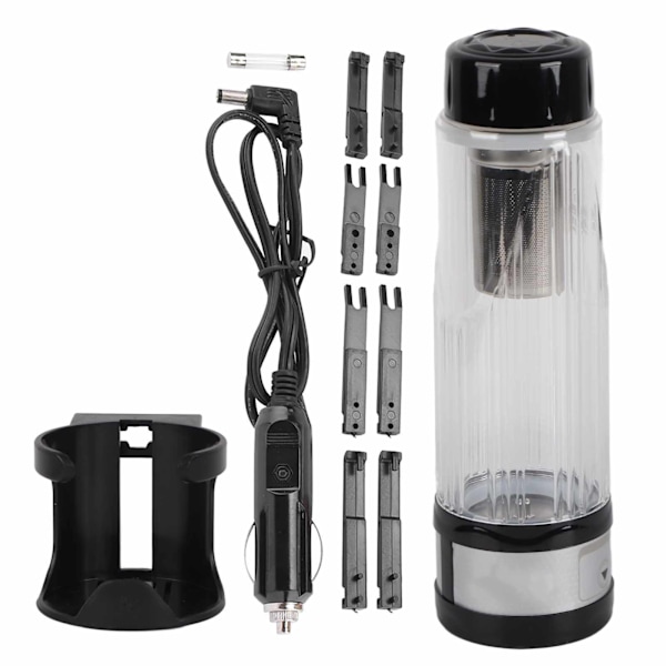 Bärbar Elektrisk Bilvattenkokare - 12V / 24V, 95W, 420ml, Resemugg Varmvattenkopp (Svart)