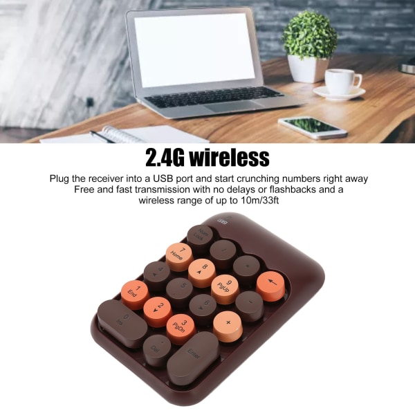 2,4 GHz trådløst numerisk tastatur 18 taster Retro farve runde tastaturer Mini numerisk tastatur med USB-modtager til bærbar Kaffe Farve ++