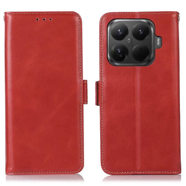 Äkta Läder Plånboksfodral Kompatibel med Xiaomi 15T Pro Red