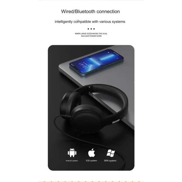 TH30 hodemontert Bluetooth-hodesett egnet for e-sportspill, lytting til musikk, sportsmusikkhodetelefoner black