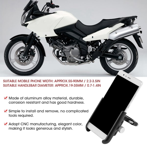 Mobiltelefonholder 0,7-1,4 tommer i diameter Stativfeste i aluminiumslegering Universal for motorsykkel sykkel Svart