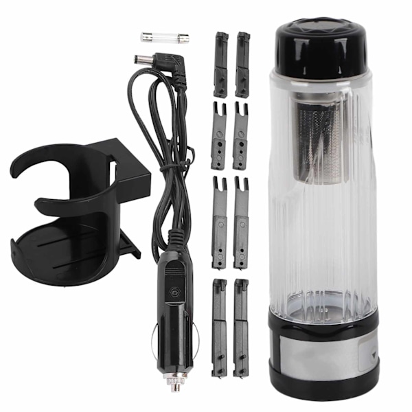 Bärbar Elektrisk Bilvattenkokare - 12V / 24V, 95W, 420ml, Resemugg Varmvattenkopp (Svart)