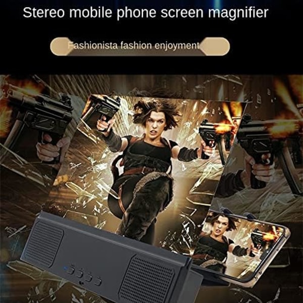 Skjermforstørrelsesstativ for smarttelefon 12 tommer sammenleggbar forsterker med holder for mobiltelefon med justerbar vinkel (L2-6D svart Bluetooth-12 tommer)