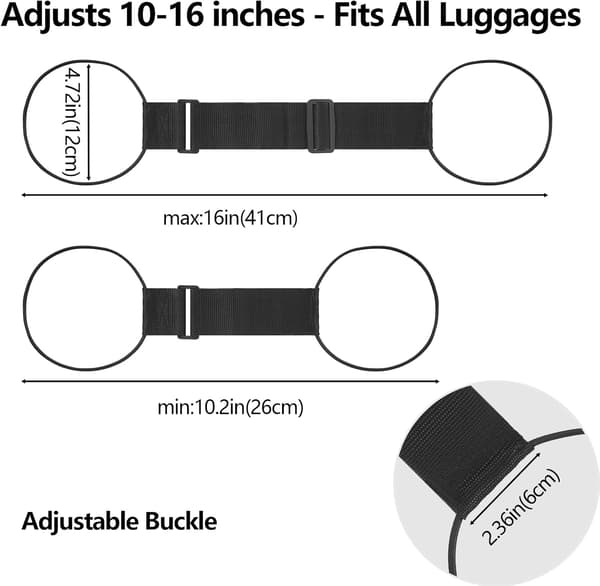 DRealm Add a Bag-bagagestropper 2-pak, justerbart elastisk bælte til at forbinde to kufferter, sikkert håndbagage og rejseudstyr (sort) Sort