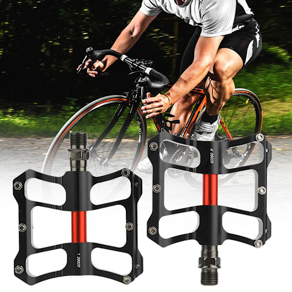 Ett par lätta cykelpedaler i aluminiumlegering för mountainbike och landsvägscykel - Ersättning (Svart & Röd)
