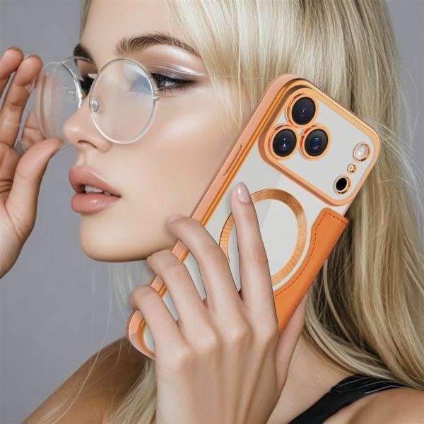 【BEMS】Wallet Case Compatible with iPhone 17 Pro Max - Flip PU Leather with RFID Blocking, Magnetic Back, Orange
