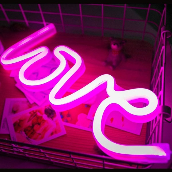 Neon Love Sign Light LED Love Dekorativ konst - Väggdekor/Bordsdekor för bröllopsfest Barnrum Vardagsrum Hemmabar Hotell Strand Casual (Rosa)