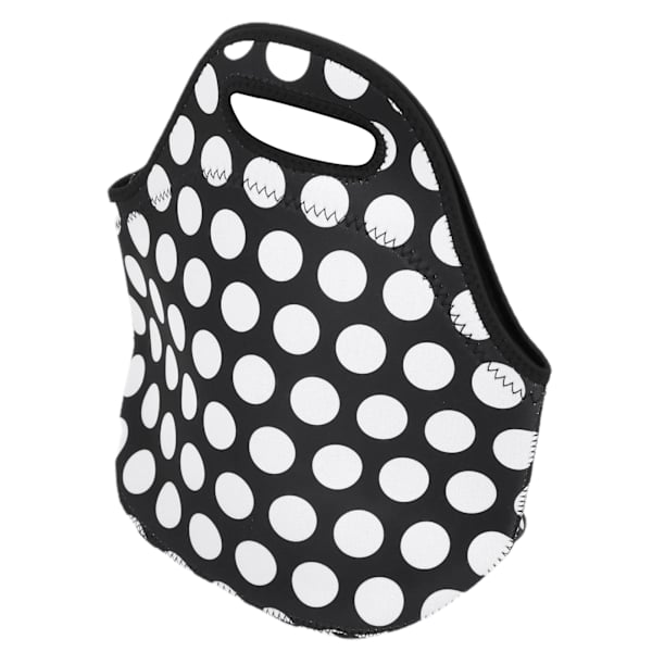 Isolerad Termisk Lunchväska Vattentät Neopren Lunchbox Handväska för Picknick Camping Svart Vita Prickar