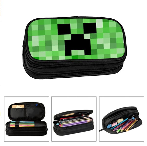 Minecraft pennfodral student barn pennfodral stor kapacitet pennfodral elastiskt dubbelskiktat bärbart pennfodral pencil case Section 18