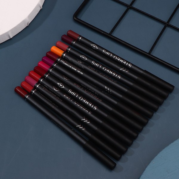 Vibely 12 stk Lipliner Vandtæt mat Lip Liner Pencil Lip Makeup Kosmetisk Pen Sæt++/