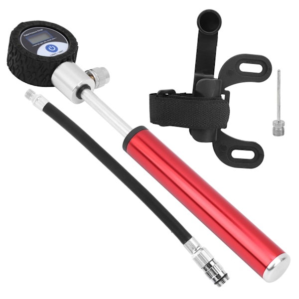 Portabel cykelpump manuell däckpump 120PSI högt tryck LCD digital display Röd
