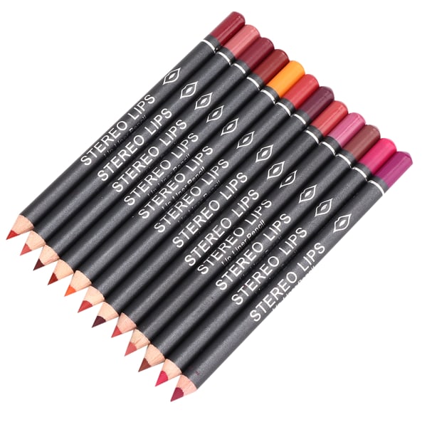 Vibely 12 stk Lipliner Vanntett Matt Lip Liner Pencil Lip Makeup Kosmetisk pennsett++/