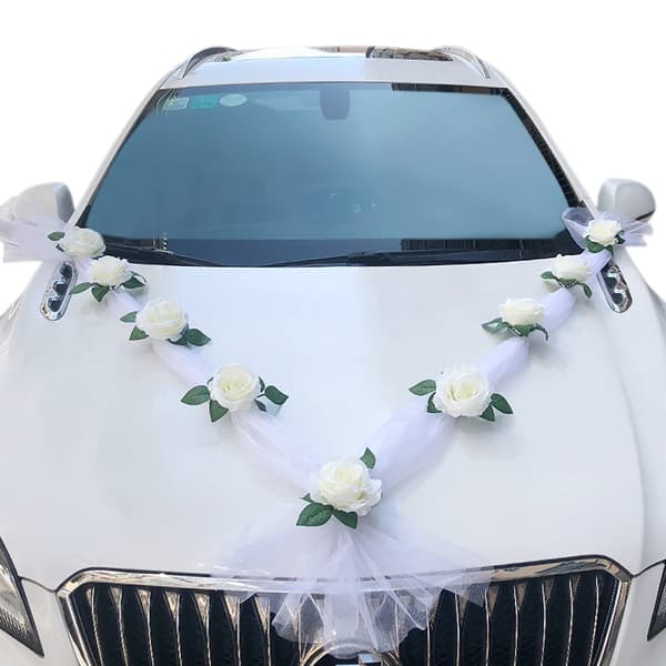 【BEMS】Band Wedding Car, White Rose Wedding Car Decoration