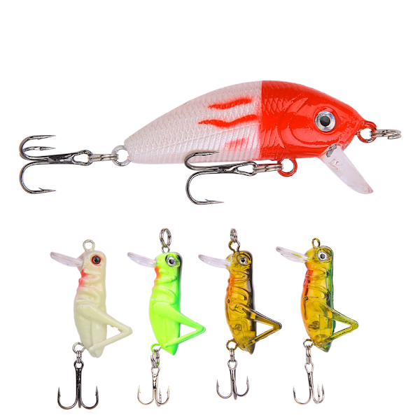 T0046 5 stk Universal Livaktig Ferskvanns Hard Bait Grasshopper Minnow Sett Kunstig Fiske Agnssett