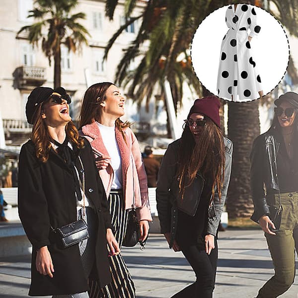 【BEMS】V-ringad tryckt klänning för kvinnor Elegant midjesmalnande klänning för shopping Black S
