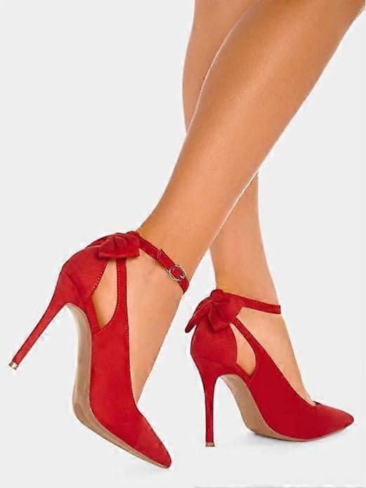Damesko med høye hæler og sløyfe i sexy materiale, røde Red 41