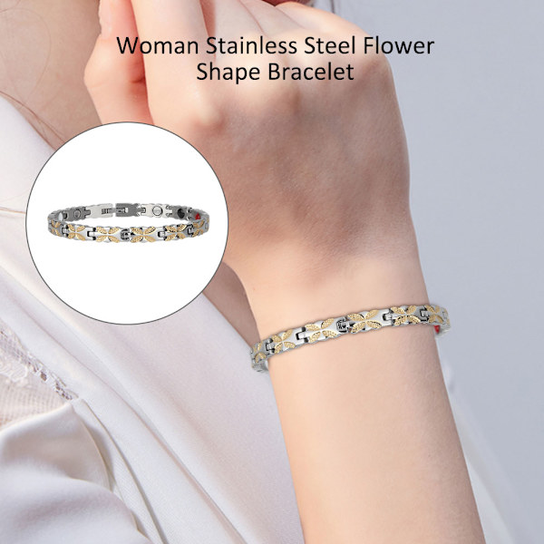 Modearmband för kvinnor i rostfritt stål, blommönster, smycke (silver)
