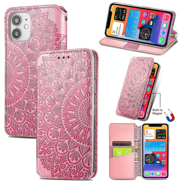 Vaffelmønstret Mini Pungcover Kompatibel med iPhone 12 - Rosa[BEMS]