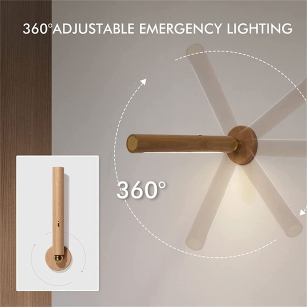 360° kääntyvä puinen LED-seinävalaisin Magneettinen irrotettava seinävalaisin USB yövalaisin Täydellinen seinähuoneen käytävälle/