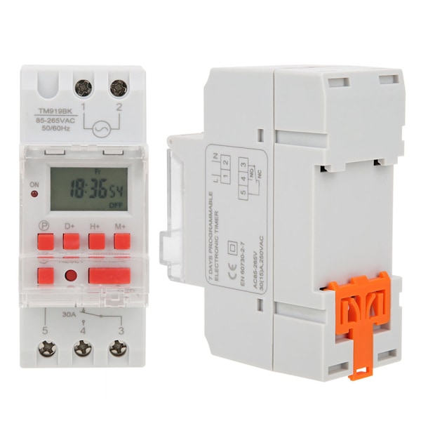 TM919BK 85~265V AC 30A LCD 7 Dagers Programmerbar Digital Timerbryter