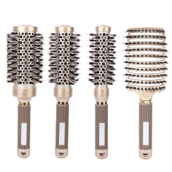 4pcs Professional Hair Brush Set Arc Form Hair Brush Round Brush for Blow Drying Curling Golden