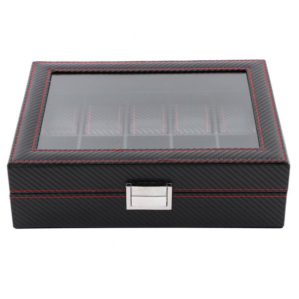 10Slot Watch Box Travel Carbon Fiber Case Smykker Display Opbevaring Collector Organizer -+