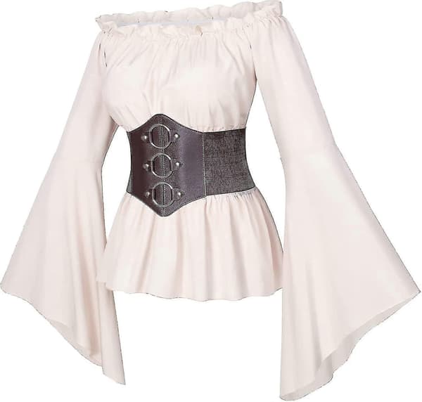C& Dame Renessanse Viktoriansk Boho Piratbluse med Volang, Smocket Midje og Belte Black XX-Large