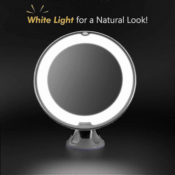 Beautural 10x forstørrende makeupspejl med LED-lys og 360° justerbart kugleled