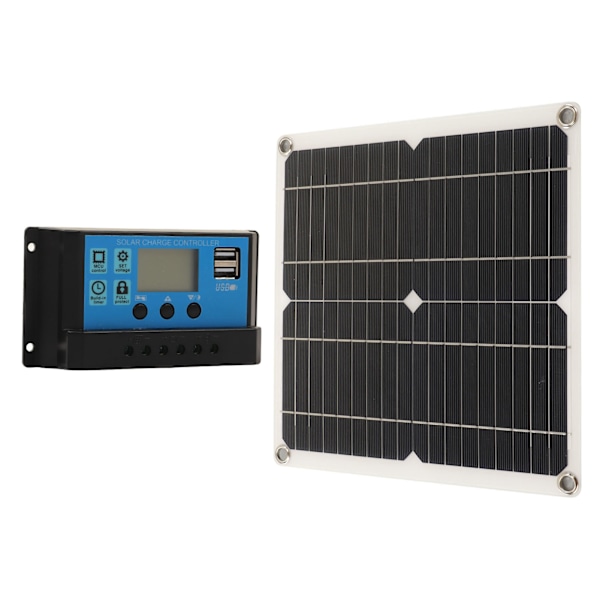 【BEMS】Bobilsolcellepanel 12W Mono Solcelleladerpanel Adaptiv Integrert Spenningsreguleringsmodul Intelligent Kontroll med Ladekontroller 30A