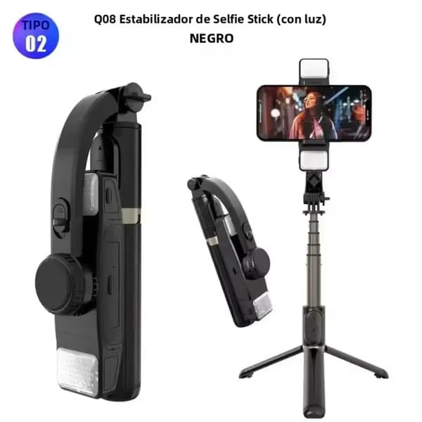 【BEMS】With Light-Q08 Mobile Phone Holder Video Stabilizer Bluetooth Selfie Stick Tripod Gimbal, Compatible with iPhone 15, Samsung, Xiaom With Light