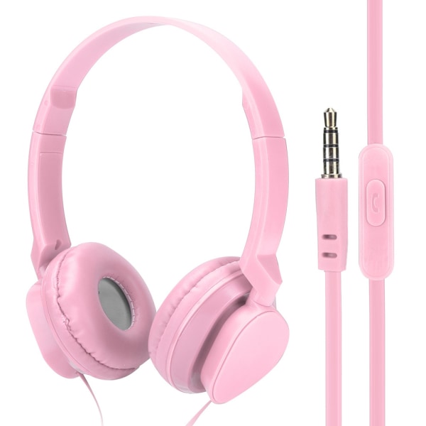 TIMH-hovedtelefoner med ledning over øre-headsets Stereo-lyd-øretelefon med mikrofonspil FM-musik ørestykke Pink