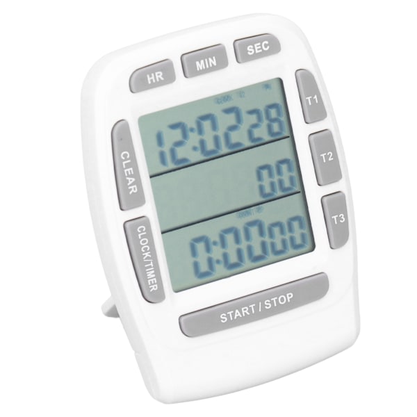 Triple Timer Klok Tell Ned Tell Opp 4,0x4,4cm LCD-Skjerm Multifunksjon Hvit Innebygd Batteri