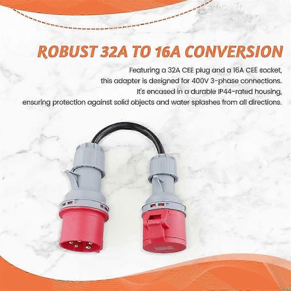 Rød 32A hann til 16A hunn CEE-adapter [BEMS]
