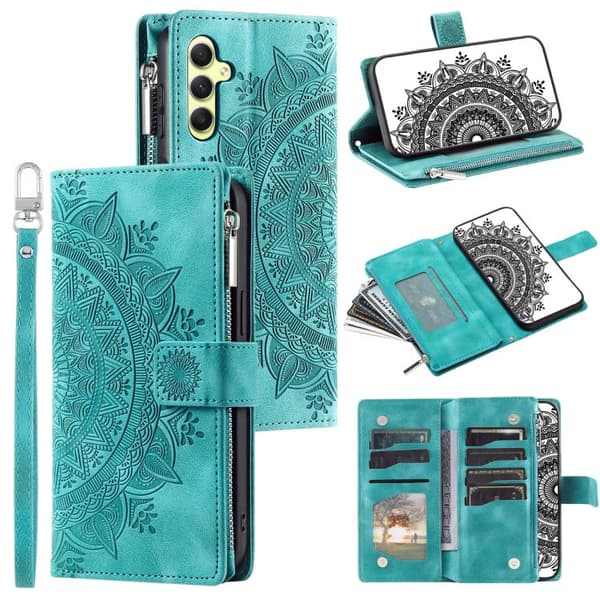 Kompatibel med Samsung Galaxy S26 5G Case Leather with Multiple Card Slots Grön