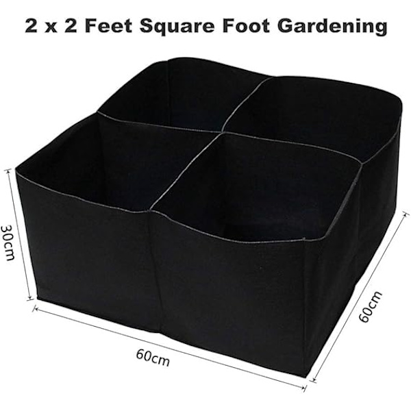 【BEMS】1 pc Black 4-Compartment Durable Square Planting Bag, Divided