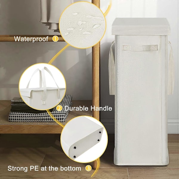 【BEMS】60L Narrow Laundry Hamper with Lid, Slim Laundry Basket with Handles, Upgraded, Foldable
