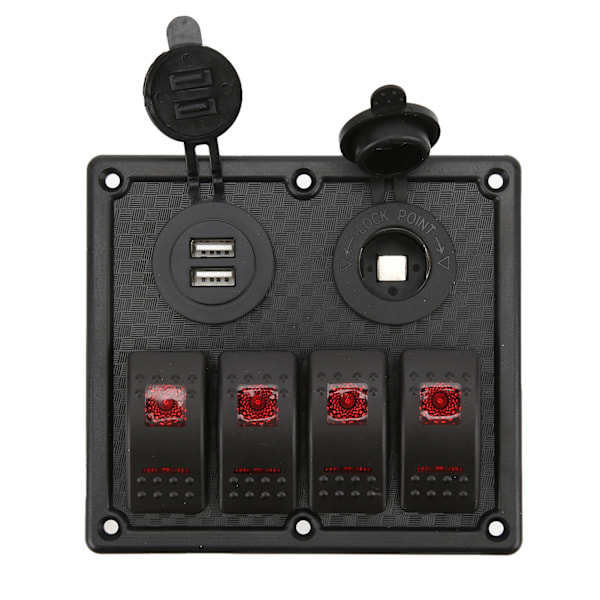 4-vejs vippekontaktpanel LED Vandtæt Dobbelt USB-opladningsport 12‑24V DC 4,8A til RV'er YachtsRed