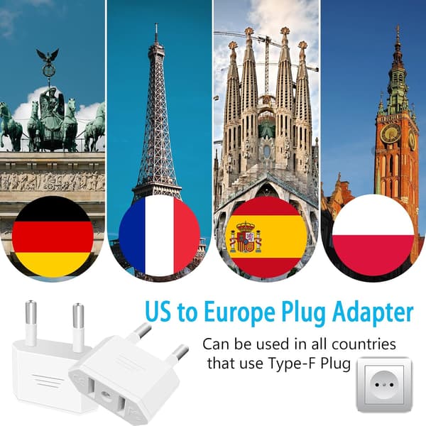 2-pak US til Frankrig stikadapter, tysk stikadapter, til US til EU rejser