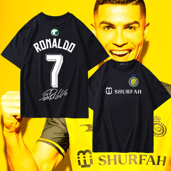 Fotballsport Cristiano Ronaldo signatur sommer kortermet t-skjorte sommertrykk Løs sport drop-skulderstil M pink