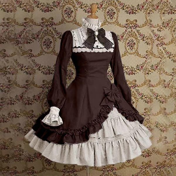 Dammode Viktoriansk stil Pigklänning Eleganta klänningar för kvinnor Söt Lolitaklänning Puffärmar black S