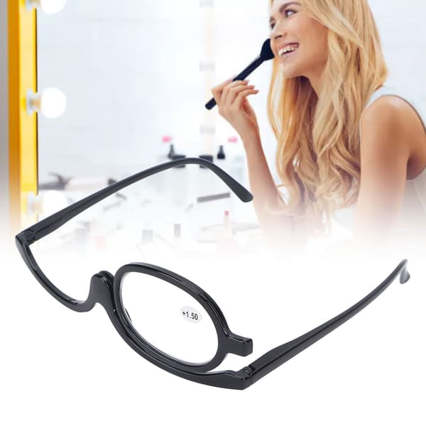 Kompatible forstørrende make-up briller med foldbart glas, ensfarvede make-up briller i sort (+1,50)