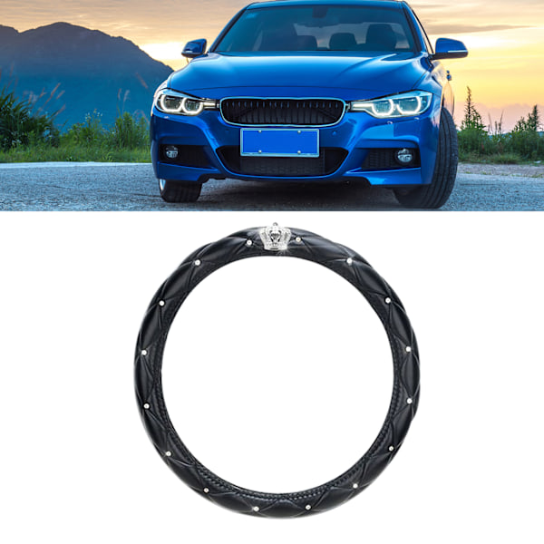 Rattstyrningsöverdrag för kvinnor, söt, universell, halkfri, PU-läder, med strass, svart